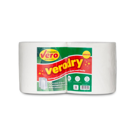 Carta asciugamano Industriale VERO Dry | 2 Rotoli Micro-Incollati 2 Veli | Super Resistente | Cellulosa Bianca