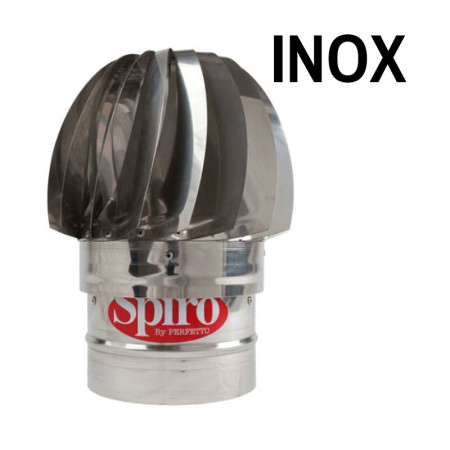 Comignolo Girevole Radiante ø200 SPIRO® INOX Base TONDA CIRCOLARE | Acciaio Inossidabile Lusso | Aspirafumo Rotante Eolico