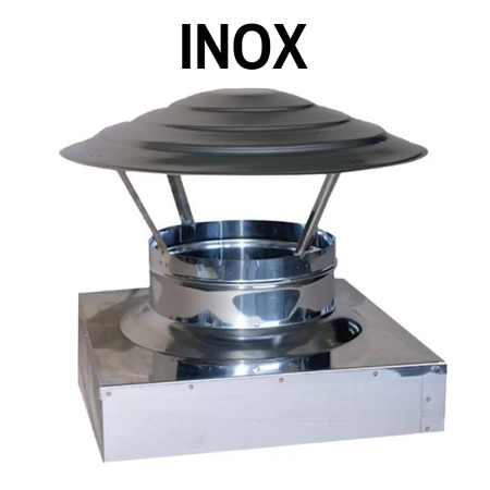 Comignolo Fumaiolo base quadra 30x30cm INOX CINESINO Perfetto® Classico Anti-Pioggia Terminale Canne Fumarie Statico