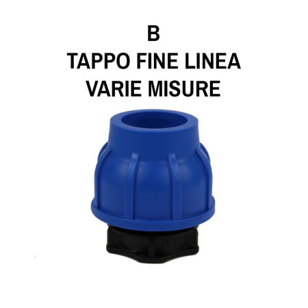Tappo fine linea a compressione PN16 in polipropilene per tubi PE