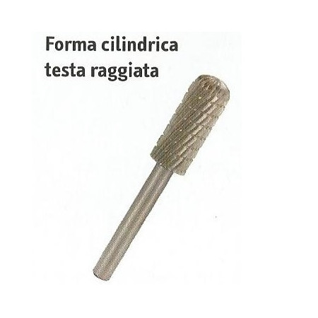 Fresa Rotativa Stella Bianca Cilindrica Testa Raggiata HSS in Metallo Duro - Ø 12 mm - Gambo 6 mm