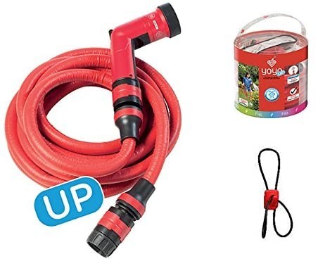 FITT YOYO UP Tubo Acqua da Giardino Estensibile per Irrigazione con Pistola Multigetto e Gancio per Recinzioni, Rosso, 10m