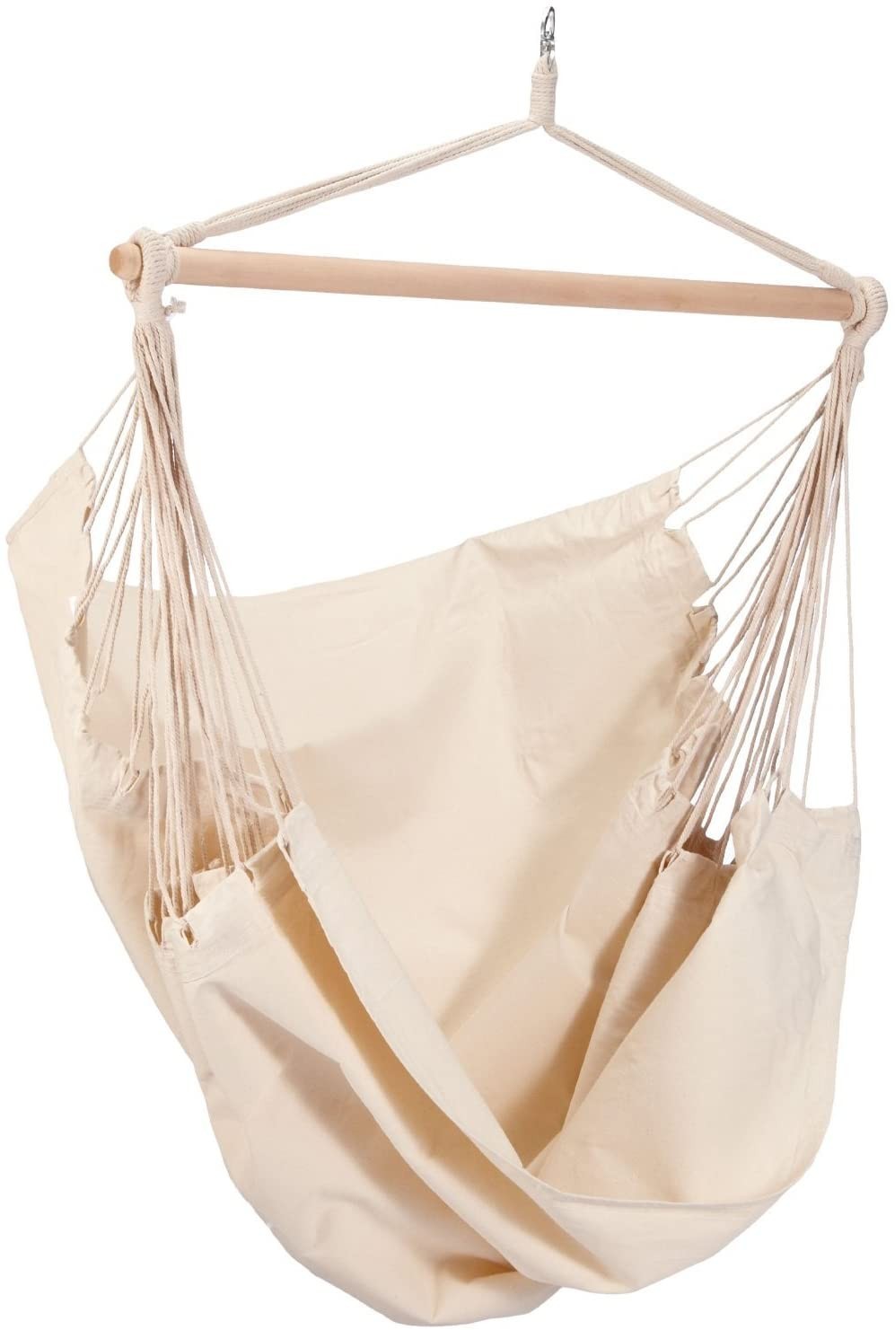 Sedia poltrona a dondolo in cotone con traversa di sostegno colore naturale 100 x 90 cm