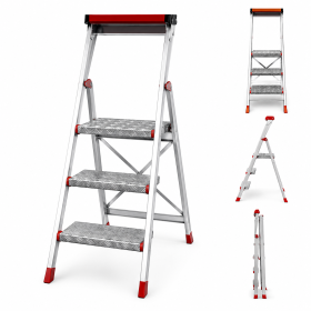 SGP03.P Faraone Sgabello Professionale in Alluminio 3 Gradini con Piattaforma – Portata 150 Kg EN 14183