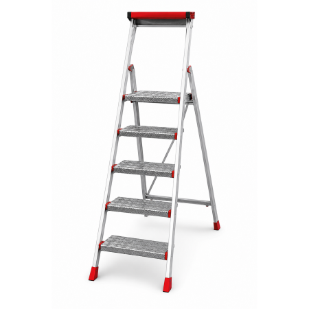 SGP05 Faraone Sgabello Professionale in Alluminio 5 Gradini con Vaschetta Portaoggetti – Portata 150 Kg EN 131