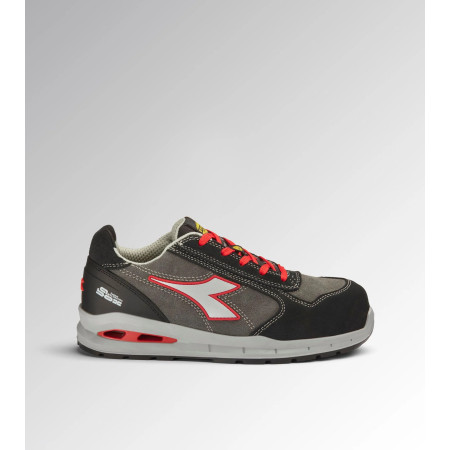 Scarpe Antinfortunistiche Diadora Utility Run A.Box Low S3S FO SR ESD Grigio Asfalto Argento Rosso con Puntale Alluminio
