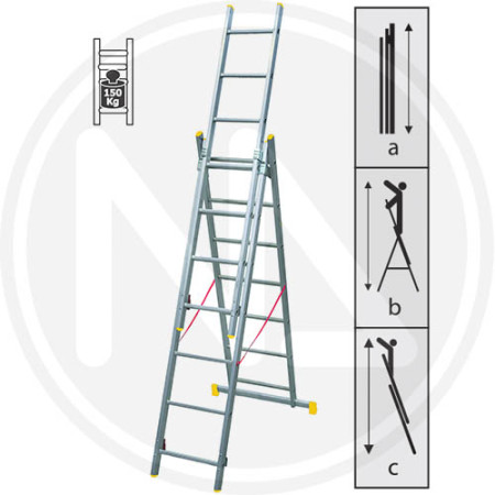 SCALA TRASFORMABILE PROFESSIONALE TRIPLA ALLUMINIO MAURER, VARIE MISURE