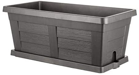 Fioriera Vaso Rettangolare Con Sottovaso Effetto Legno Antracite 100x44x40h