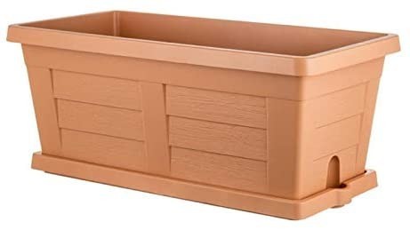 Fioriera Vaso Rettangolare Con Sottovaso Effetto Legno Cotto Chiaro 100x44x40h