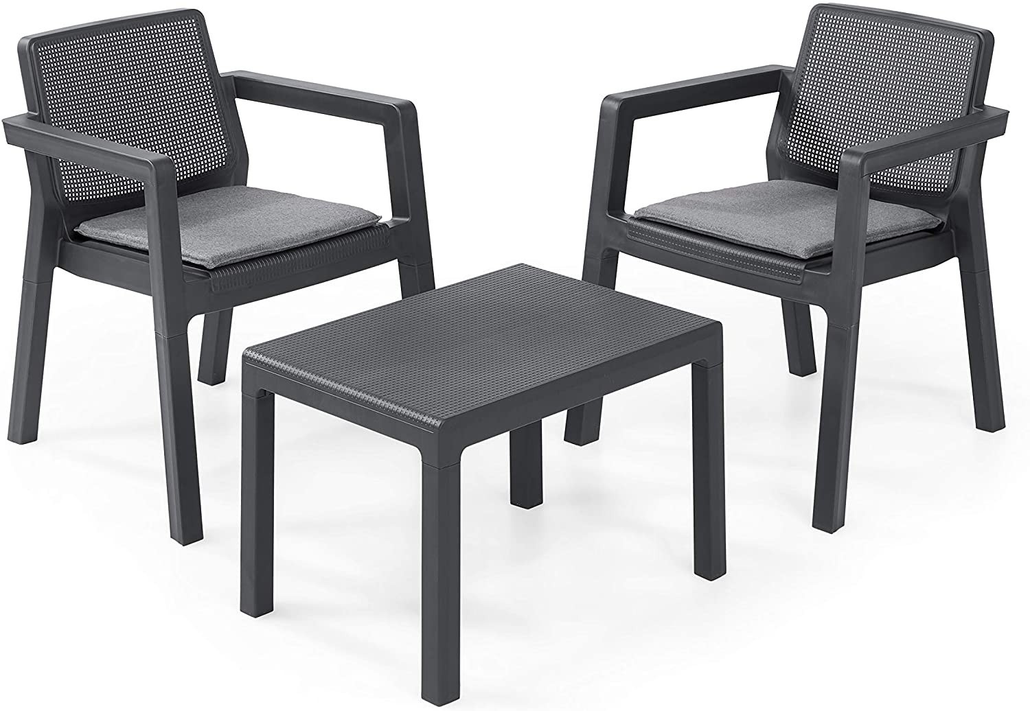 Keter Emily Balcony Set, Set da Esterno con 2 Poltrone e Tavolino, Grafite