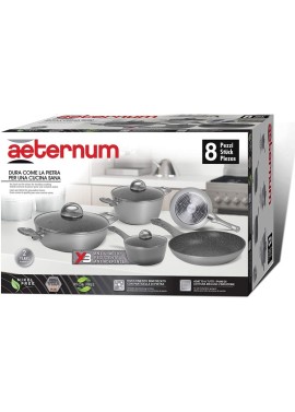 Aeternum Essential Set Batteria di Padelle e Pentole 8 pezzi, Adatto all'induzione, Alluminio, Black