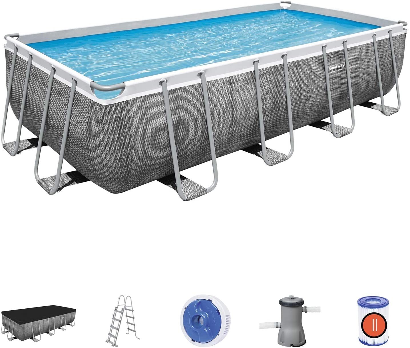 Bestway Power d, Piscina Fuori TerraPower Steel Unisex Adulto, Grigio Rattan, 488x244x122 cm