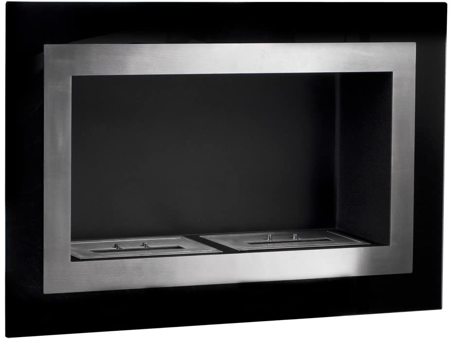 XONE Biocamino da Parete �Ben� con Parte Interna in Metallo, Pannello Frontale in Acciaio e Vetro Nero temperato Dimensioni: 90x