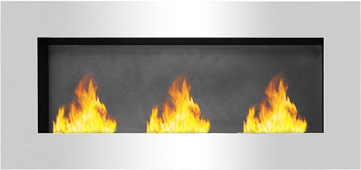 XONE Biocamino da Parete �Derek� con 3 bruciatori da 1,5lt | Camino a bioetanolo a Muro, Metallo - Acciaio, Misure 150(L)*70(H)*