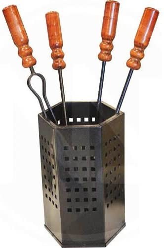 Set Camino 5 Pezzi in Ferro Ferro Battuto con Manico in Legno mod.669A