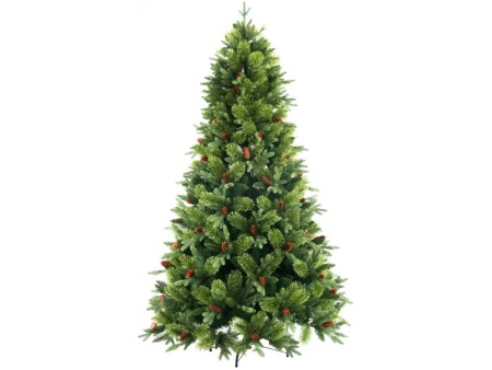 XONE Albero di Natale Byron - Folto, Verde con pigne in PE+PVC, 210cm