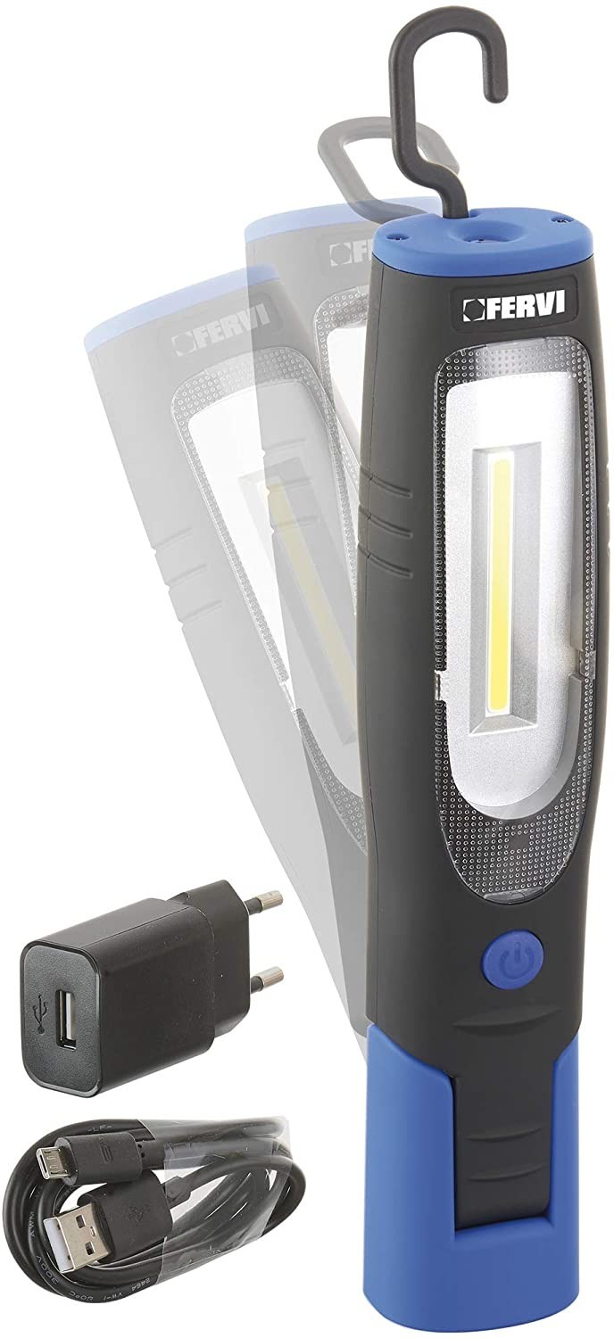 Fervi 0401 Lampada Ricaricabile a LED, 230 V, Ciano/Nero