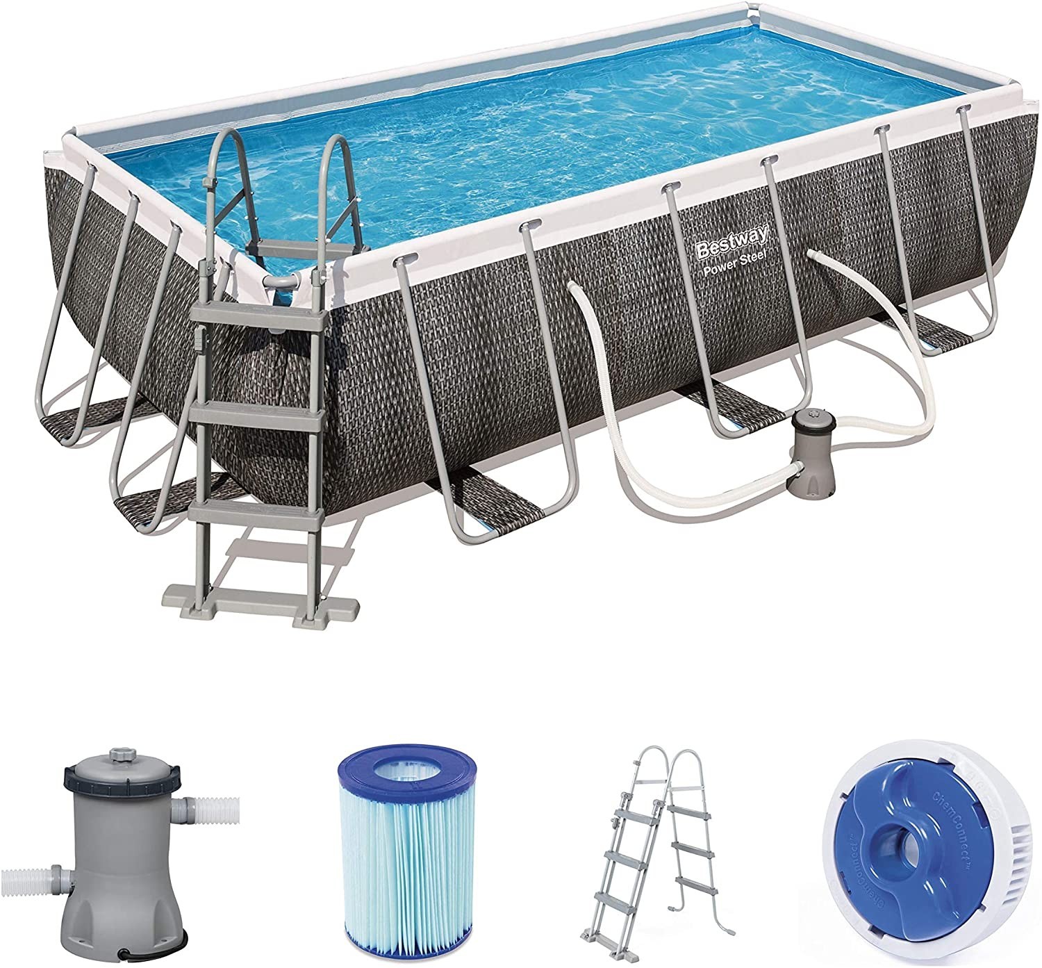 Bestway Power Steel-Set per Piscina Rettangolare, 404 x 201 x 100 cm, Marrone