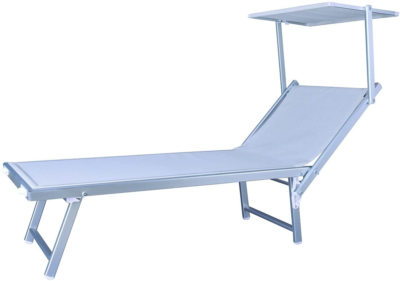 Papillon Lettino in Alluminio con Parasole colere Bianco cm. 181 x 61 x H. 39/78