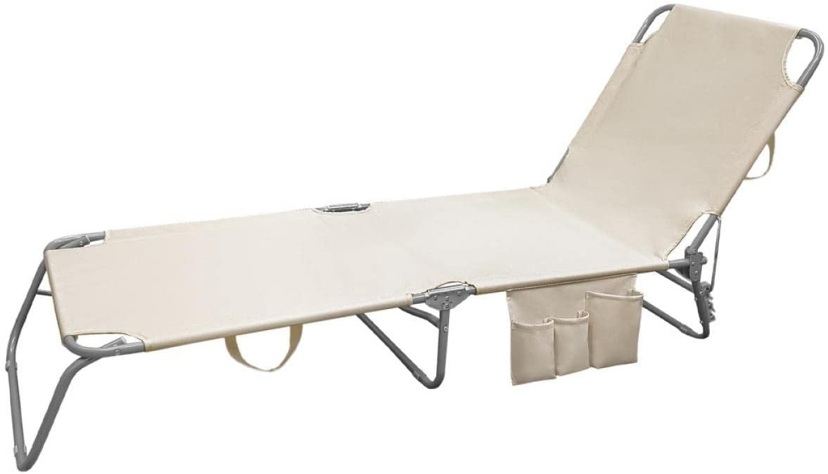 Tumbona Playa Plegable, Estilo Cama. Color Beige, Estructura Acero Pintado, Tumbona Jard�n, Tumbona Piscina, 3 Posiciones