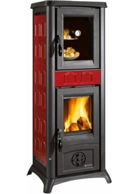 Stufa A Legna 'Gemma Forno' Con Forno Smaltato. Rivestimento Esterno In Maiolica
