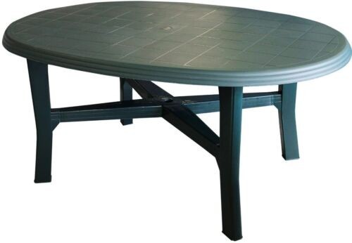 Tavolo da giardino, ovale, 165 x 110 cm, in plastica, colore: verde