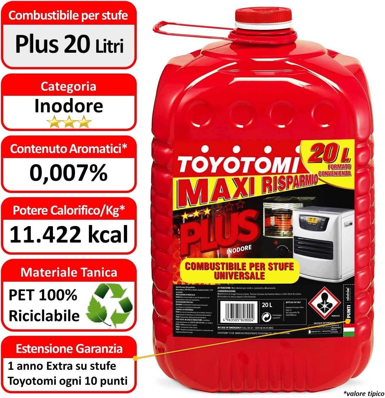 Toyotomi PLUS20L Plus Puro, Combustibile compatibile con tutte le Stufe Elettriche o Meccaniche, Eccellenza Giapponese