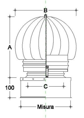 Fumaiolo radiante eolico inox base quadra (420x420mm)