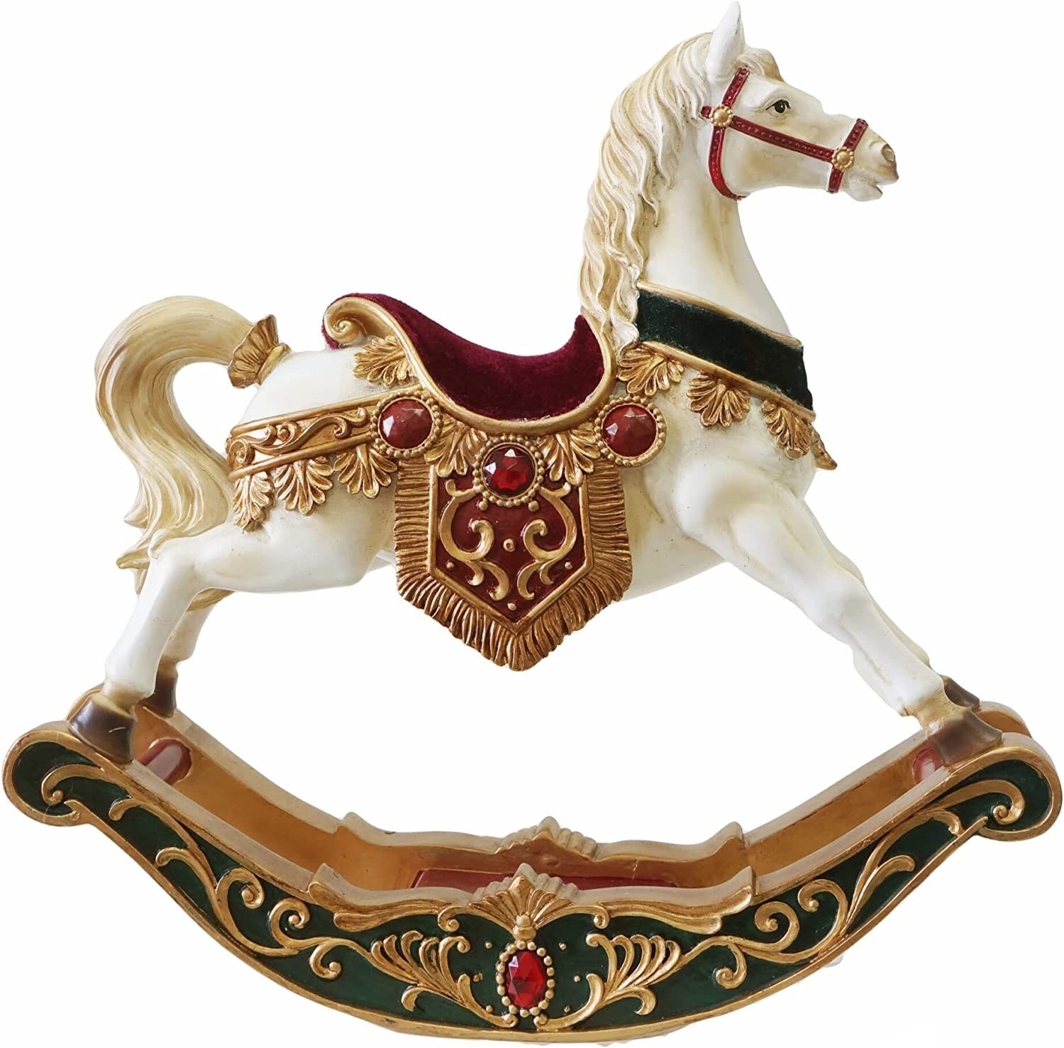 LORENZON GIFT Ellegift Cavallo a Dondolo, Soprammobile Natalizio, in Poliresina Decorazioni per Interni o Esterni, Alto 33cm
