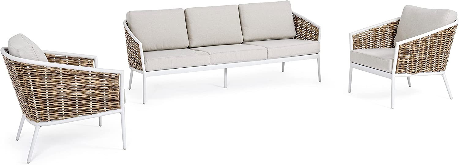SET 3 SALOTTO CON CUSCINI MARIBELA BIANCO ALLUMINIO E FIBRA SINTETICA GIARDINO YK11