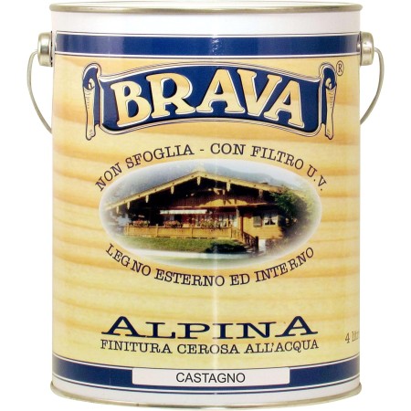 Brava ALC4 Alpina Finitura Cerosa per Legno all'Acqua, Castagno, 4000 ml