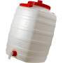 Bottiglione in plastica (HDPE), quadrato con collo largo e rubinetto, capacità 50 Lt, maniglie laterali in plastica e tappo a