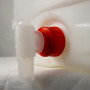 Bottiglione in plastica (HDPE), quadrato con collo largo e rubinetto, capacità 50 Lt, maniglie laterali in plastica e tappo a