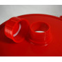 Bottiglione in plastica (HDPE), quadrato con collo largo e rubinetto, capacità 50 Lt, maniglie laterali in plastica e tappo a