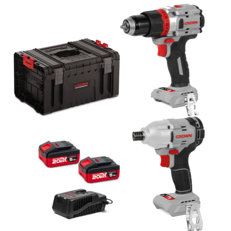Crown Kit professionale Trapano CT21127HMX + Avvitatore Impulsi CT22051HX + 2 batt.