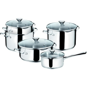 Lagostina Smart Set di Pentole Induzione, Gas e Forno in Acciaio Inox 18/10, 9 Pezzi, Fondo Lagoseal Plus Triplo Strato,