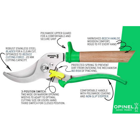 Opinel O001628, Troncarami, Forbice da Potatura Unisex – Adulto, Verde, Taglia Unica