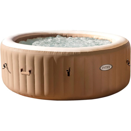 Intex 28426EX - PureSpa Vasca Idromassaggio Gonfiabile Bubble Massage, 4 posti, 120 Getti, Riscaldatore, PVC, Beige, 196x71 cm
