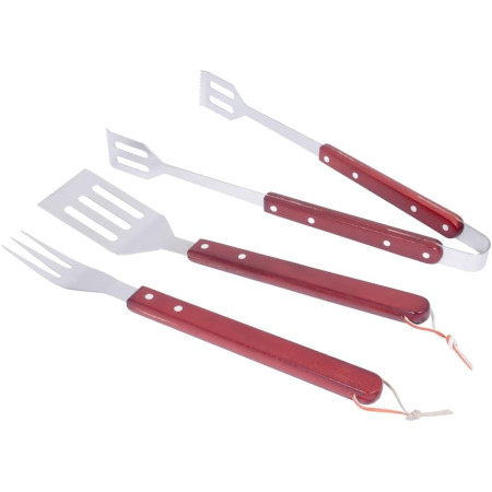 VERDELOOK Set di 3 Accessori per Barbecue con Manico in Legno: Pinza, Forchetta e Paletta